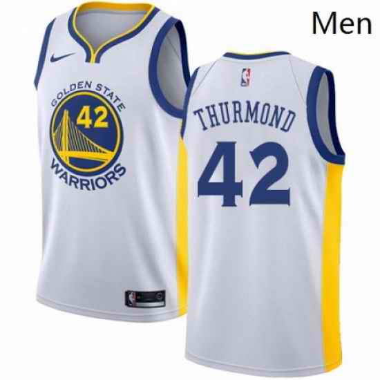 Mens Nike Golden State Warriors 42 Nate Thurmond Authentic White Home NBA Jersey Association Edition